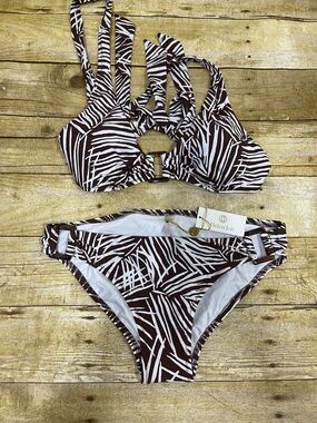 NWT Helen Jon Brown & White "Paradise Palm" Bikini size Small